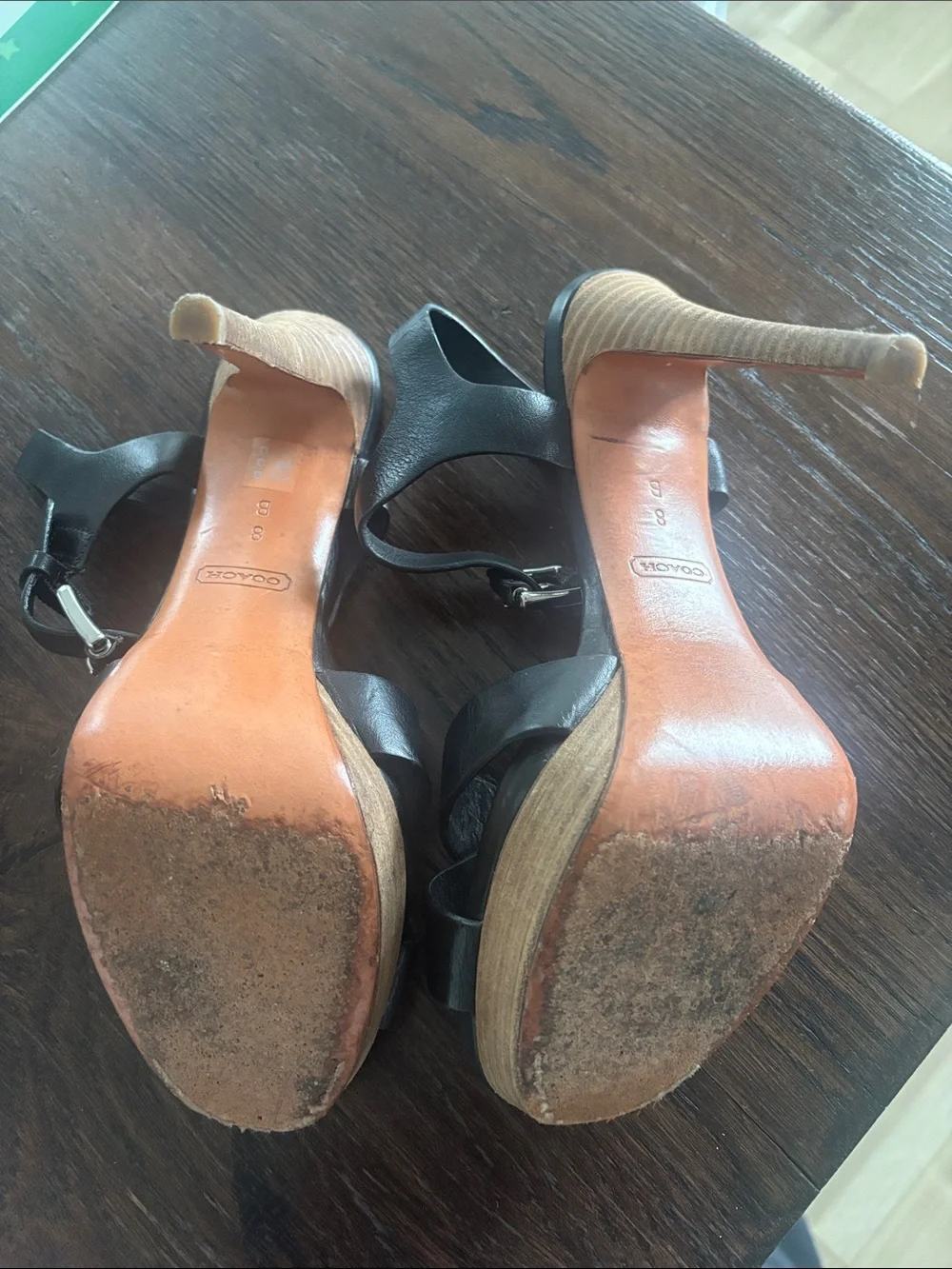 Coach Black Leather Crisscross Ankle-Strap Heels with Silver Buckles Size 8